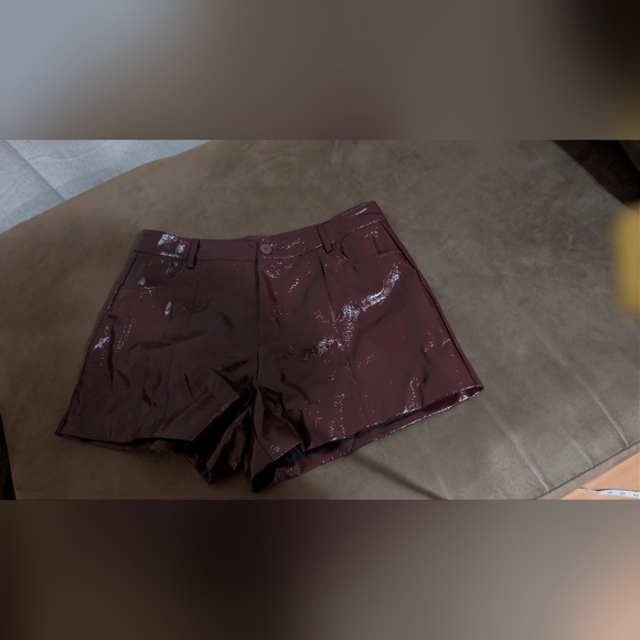 Women's Burgundy Faux Leather Shorts - Picture 14 of 16